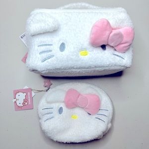 Miniso x Hello Kitty White Fluffy Makeup Bag and Pouch combo